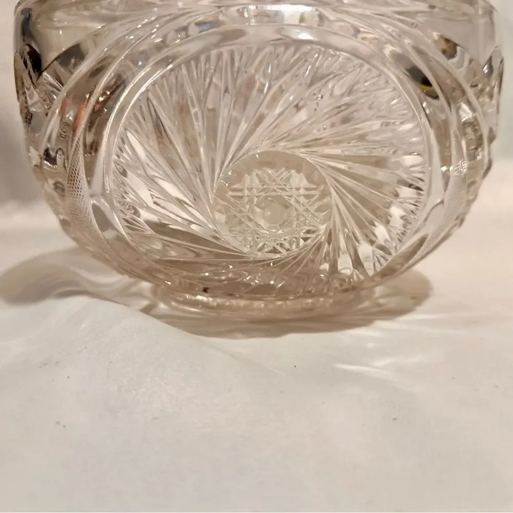Vintage Pressed Glass Lidded Bowl Pinwheel Star Design